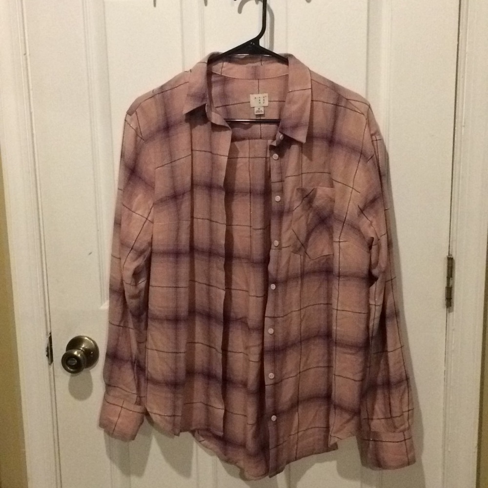 Dusty rose plaid flannel w/ metallic accents